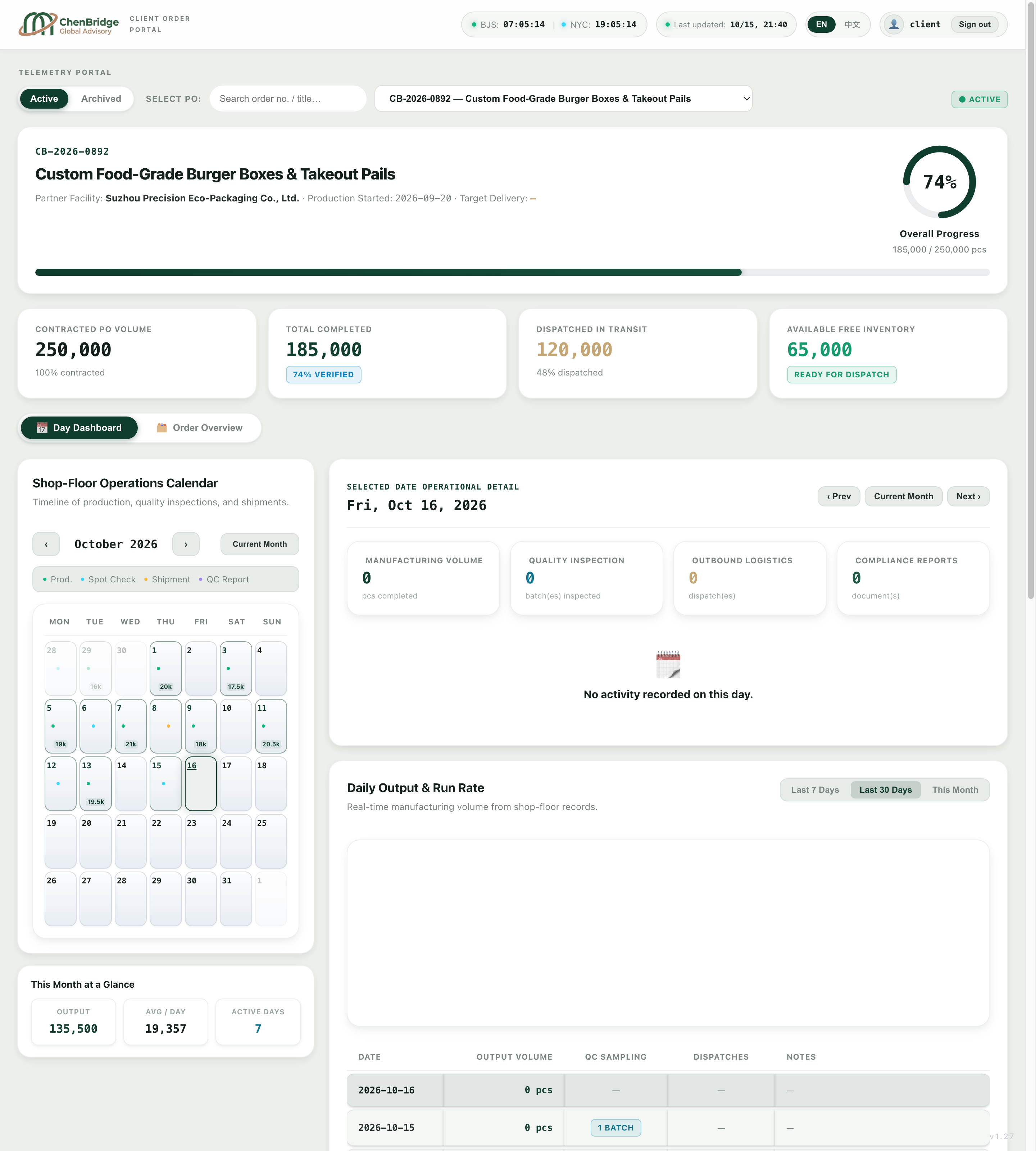 ChenBridge Real Customer Order Visibility Portal Interface